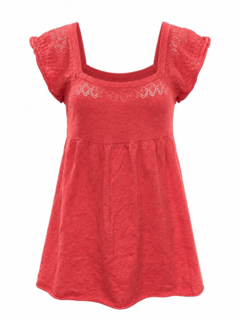 Mossimo Supply Co M Orange Babydoll Knit Top Lace Detail Cap Sleeves Boho Casual